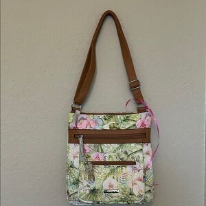 HANDBAG. NWT. Rosetti Floral Green and Brown Shoulder Bag